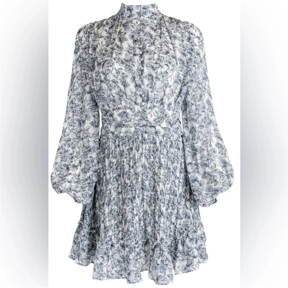 Ivy City Co Mini Brynley Floral Long Puff Sleeve Dress Blue White Girls 11/12